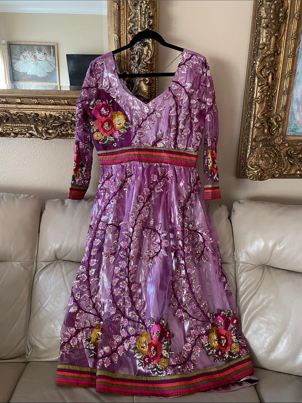 Gorgeous Afghan / Indian style 
Purple Embroidered Sequined Floral Dress